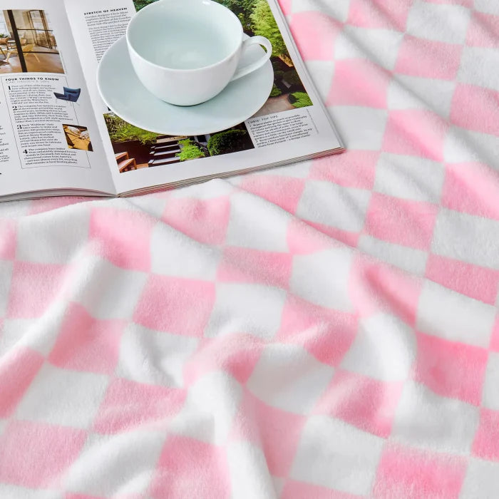 Pastel Pink Plaid Throw Blanket