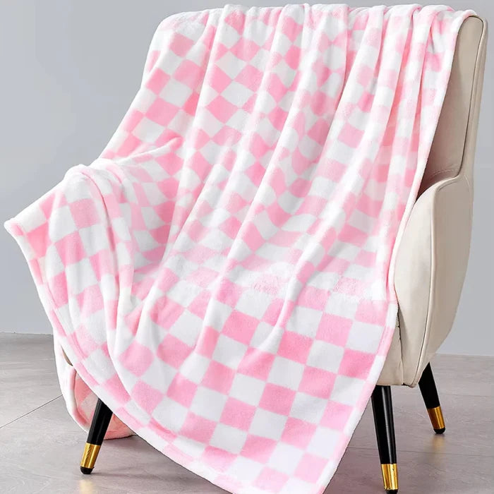 Pastel Pink Plaid Throw Blanket