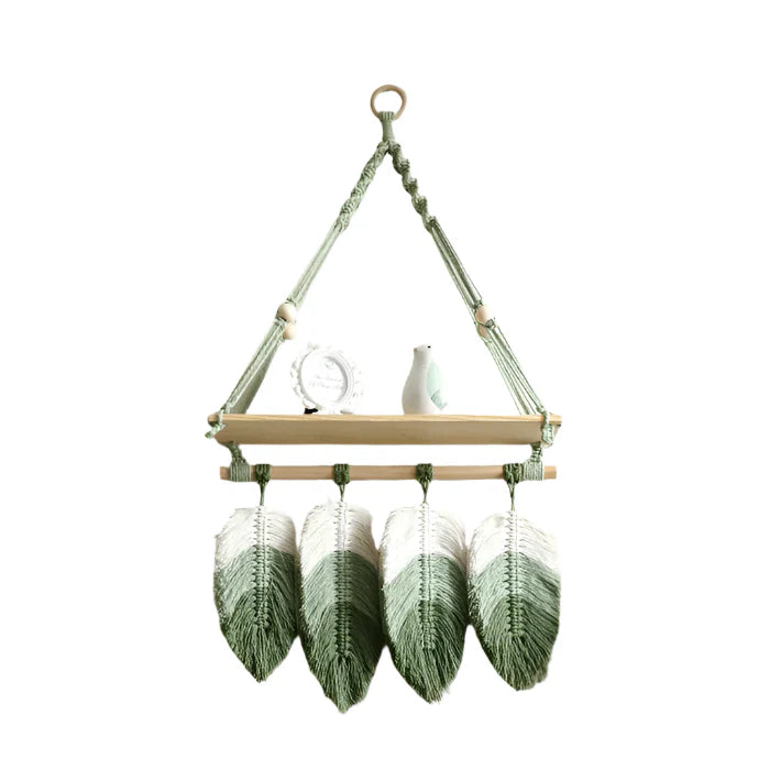Green Macrame Hanging Shelf