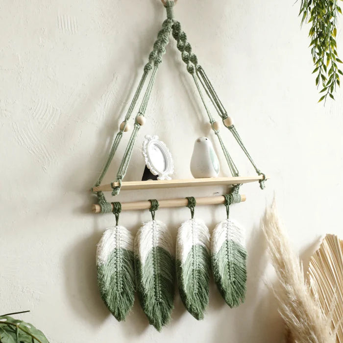 Green Macrame Hanging Shelf
