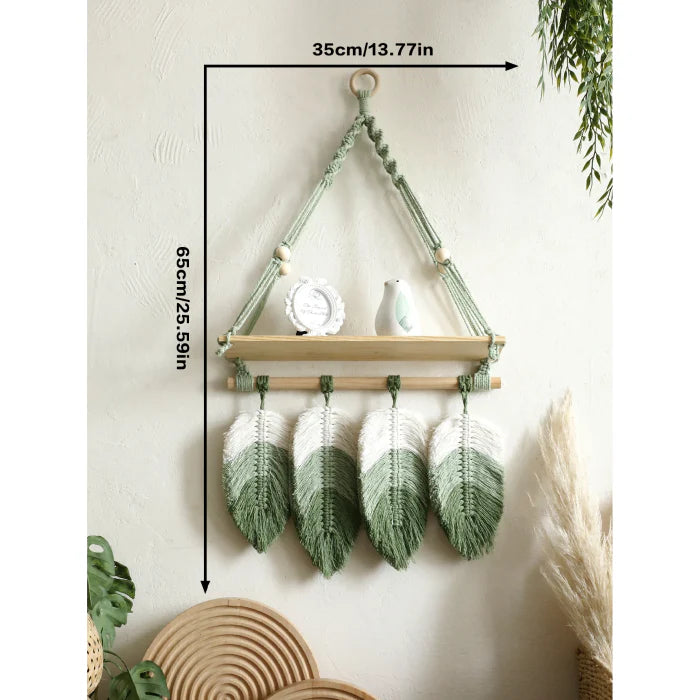 Green Macrame Hanging Shelf